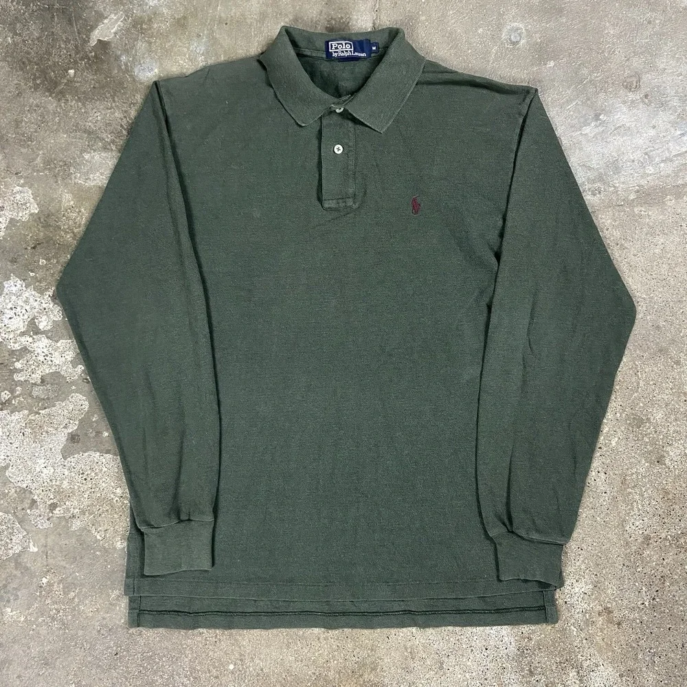 Vintage 90s Polo Ralph Lauren Long Sleeve Polo Size Medium Green Purple Pony
